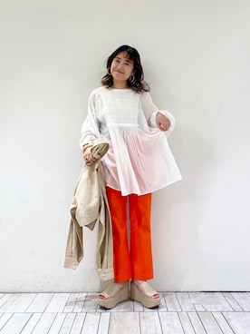 「ウェッジソール」｜「アイテム（その他アウター）」を使った、IMOKOさん（レディース・148cm）の春コーディネート
