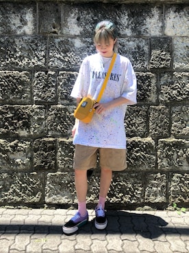 「Little sunny bite（リトルサニーバイト）のLittleSunnyBite/リトルサニーバイト/ロゴショルダーバック（ショルダーバッグ）」を使った、タニ  リオナさん（レディース・160cm）の夏コーディネート