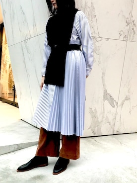 「ストライプワンピース」｜ELENDEEK STAFFさん（レディース・163cm）の冬コーディネート