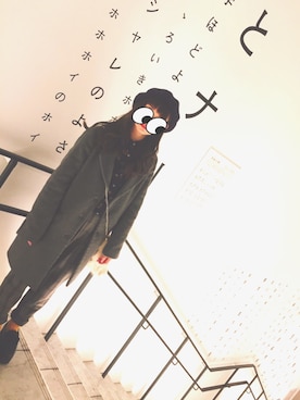 「柄×柄」｜「アイテム（チェスターコート）」を使った、a m i ︎☺︎さん（レディース・153cm）の冬コーディネート
