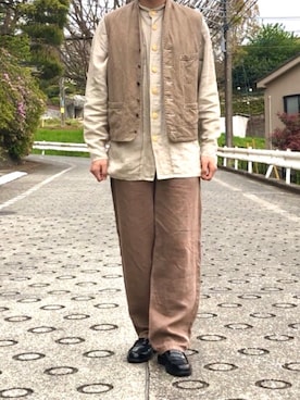 「45R（フォーティファイブアール）のアイテム（ベスト）」を使った、origamichocoさん（メンズ・173cm）の春コーディネート