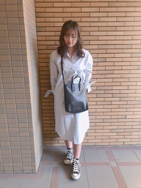 「韓国コーデ」｜「アイテム（シャツワンピース）」を使った、はなさん（レディース・157cm）の秋コーディネート