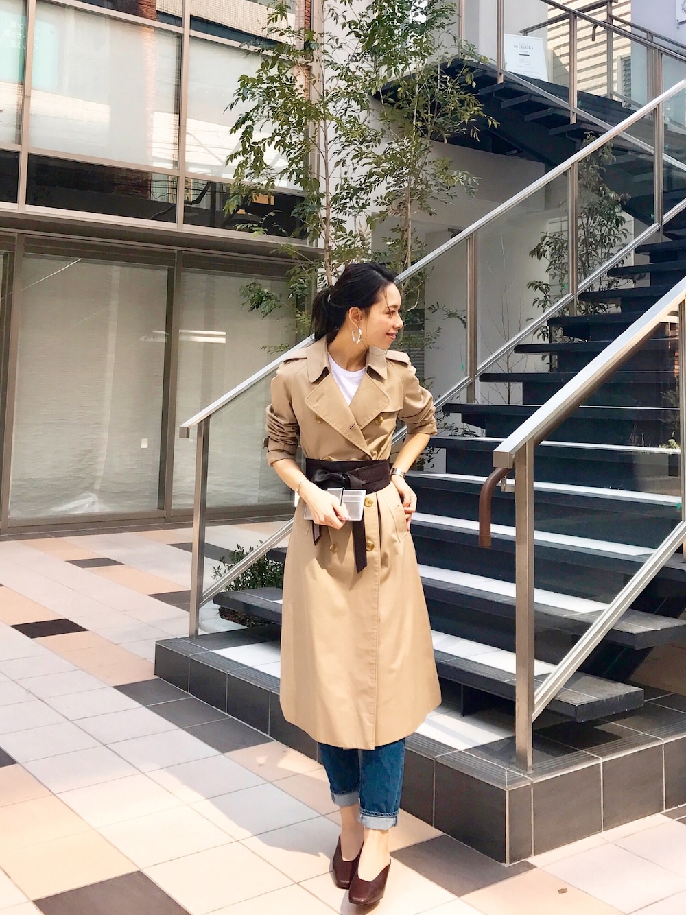 「mybest_todayful」｜「TODAYFULのレザーサッシュベルト（ベルト、ブラウン系）」を使った、Maki Tobikaさん（レディース・167cm）の春コーディネートの1枚目の写真
