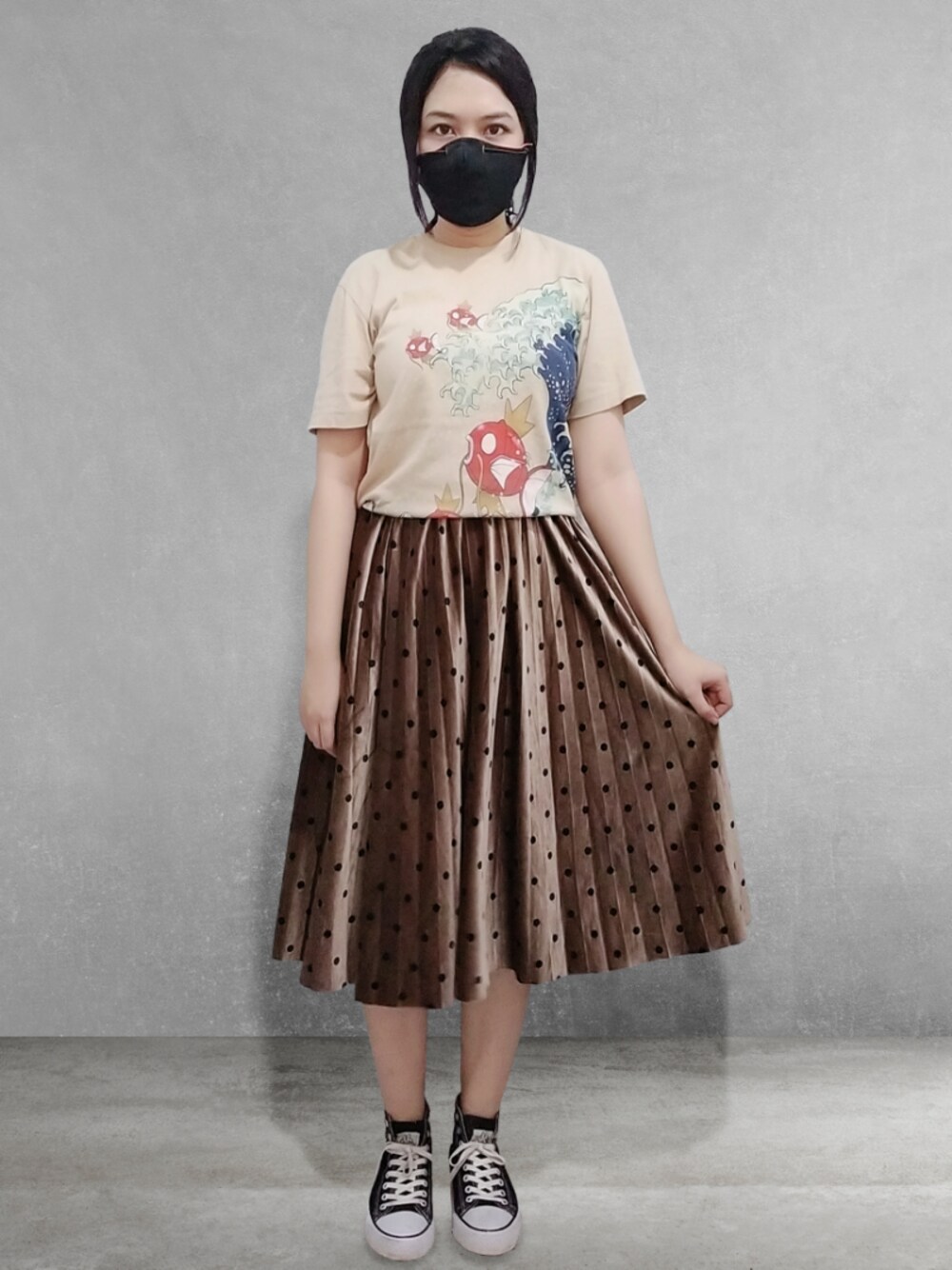 「オトナカジュアル、カジュアル、ゆるコーデ、outfit、skirt、pokemon、UNIQLO、simple」｜「shopeeのアイテム（スカート、ブラウン系）」を使った、avitandayuさん（レディース・163cm）の冬コーディネートの1枚目の写真