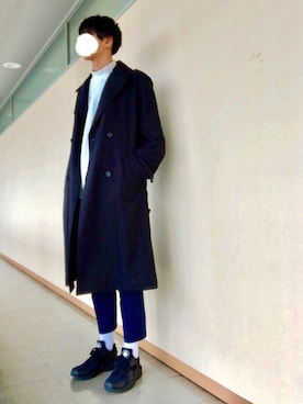 「TAKEO KIKUCHI（タケオキクチ）のアイテム（チェスターコート）」を使った、makishiさん（メンズ・183cm）の冬コーディネート