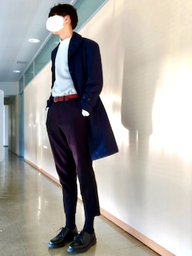 「マーチン」｜「アイテム（チェスターコート）」を使った、makishiさん（メンズ・183cm）の冬コーディネート
