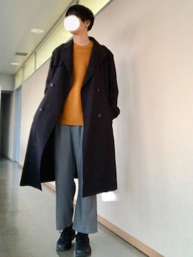 「TAKEO KIKUCHI（タケオキクチ）のアイテム（チェスターコート）」を使った、makishiさん（メンズ・183cm）の冬コーディネート