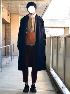 「TAKEO KIKUCHI（タケオキクチ）のアイテム（チェスターコート）」を使った、makishiさん（メンズ・183cm）の冬コーディネート