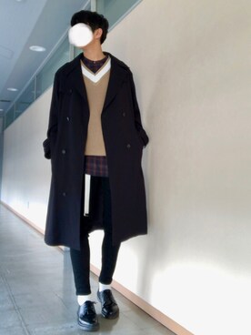 「TAKEO KIKUCHI（タケオキクチ）のアイテム（チェスターコート）」を使った、makishiさん（メンズ・183cm）の冬コーディネート