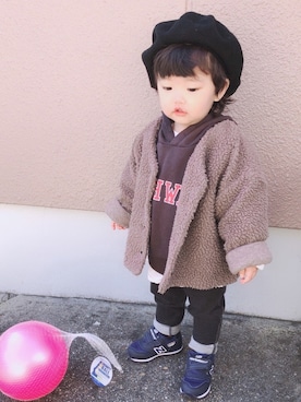「ボア」｜「アイテム（ハンチング/ベレー帽）」を使った、ちゃんりんちゃんさん（キッズ・70cm）の冬コーディネート