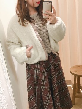 「赤チェック」｜「アイテム（ブルゾン）」を使った、かなみさん（レディース・156cm）の秋コーディネート