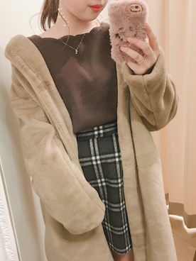 「ブラウンニット」｜「アイテム（その他アウター）」を使った、かなみさん（レディース・156cm）の冬コーディネート