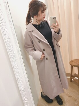 「ピンクコート」｜「アイテム（その他アウター）」を使った、かなみさん（レディース・156cm）の冬コーディネート