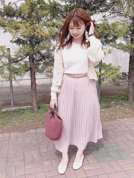 「one after another NICE CLAUP（ワンアフターアナザーナイスクラップ）のレース＆レオパードバレエシューズ（バレエシューズ）」を使った、かなみさん（レディース・156cm）の春コーディネート