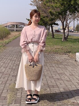 「GU（ジーユー）のアイテム（シューズ）」を使った、かなみさん（レディース・156cm）の春コーディネート
