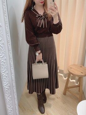 配色プリーツボウタイニットワンピースを使ったコーディネート一覧 Wear