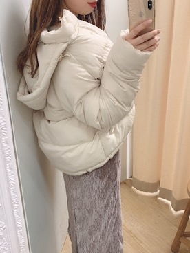 「ベロアスカート」｜「アイテム（ブルゾン）」を使った、かなみさん（レディース・156cm）の冬コーディネート