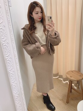 「ラメニット」｜「アイテム（ブルゾン）」を使った、かなみさん（レディース・156cm）の冬コーディネート