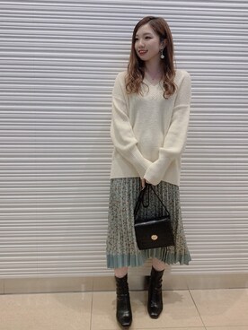 「LOWRYS FARM（ローリーズファーム）のストレッチヒールブーツ　851418（ブーツ）」を使った、かなみさん（レディース・156cm）の冬コーディネート