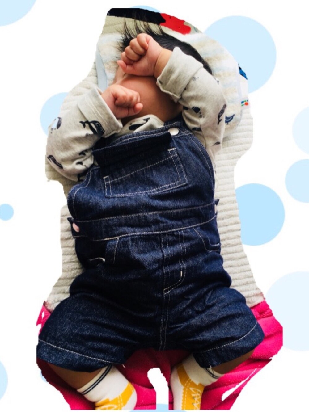 「生後3ヶ月、コムサイズム、babygap、Combi mini、男の子コーデ」｜「COMME CA ISMのロンパース（その他ベビー用品、ブルー系）」を使った、ハイスト★ゼンさん（キッズ・60cm）の春コーディネートの1枚目の写真