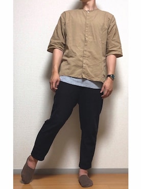 「ノーカラーシャツ」｜「アイテム（アナログ腕時計）」を使った、やまね(社会人コーデ)さん（メンズ・170cm）の夏コーディネート