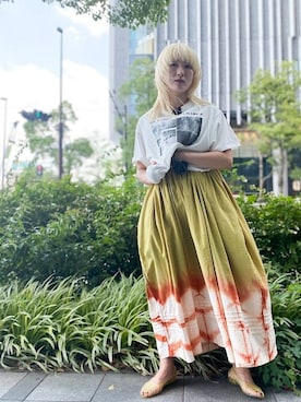 「アイテム（シュシュ）」を使った、箕山さん（レディース・165cm）の夏コーディネート