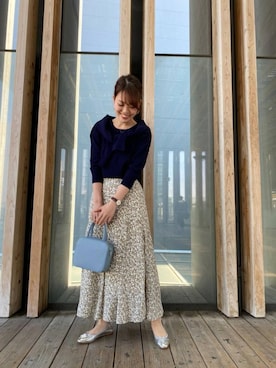 「お呼ばれ」｜「アイテム（バレエシューズ）」を使った、ルクールブランピオレ姫路店スタッフさん（レディース・160cm）の春コーディネート