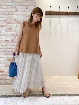 「お呼ばれ」｜「アイテム（Tシャツ/カットソー）」を使った、ルクールブランピオレ姫路店スタッフさん（レディース・167cm）の夏コーディネート