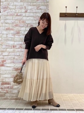 「Perle Peche（ペルルペッシュ）のアイテム」を使った、ルクールブランピオレ姫路店スタッフさん（レディース・160cm）の秋コーディネート