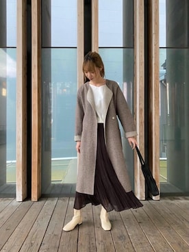 「お呼ばれ」｜「アイテム（その他アウター）」を使った、ルクールブランピオレ姫路店スタッフさん（レディース・167cm）の冬コーディネート