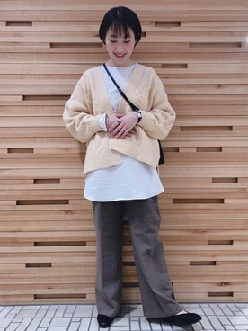 「SENSE OF PLACE by URBAN RESEARCH（センスオブプレイスバイアーバンリサーチ）のスクエアトウセンターシームフラットシューズ（パンプス）」を使った、サイサイ賽賽さん（レディース・160cm）の秋コーディネート