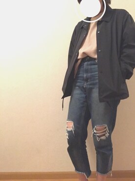 「UNIQLO（ユニクロ）のワッフルクルーネックT（5分袖）（Tシャツ/カットソー）」を使った、m ◎さん（レディース・157cm）の秋コーディネート