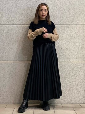 「CLANE（クラネ）のアイテム（スカート）」を使った、五十嵐 あやさん（レディース・160cm）の冬コーディネート