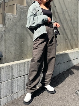 「ジージャン」｜「アイテム（ブルゾン）」を使った、五十嵐 あやさん（レディース・159cm）の春コーディネート