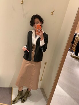 「SNIDEL（スナイデル）のアイテム（ライダースジャケット）」を使った、nananaさん（レディース・156cm）の冬コーディネート