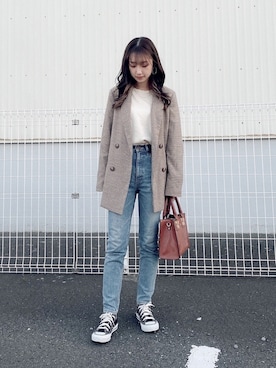 「MOUSSY（マウジー）のMVS SKINNY（デニムパンツ）」を使った、Nanamiさん（レディース・155cm）の秋コーディネート