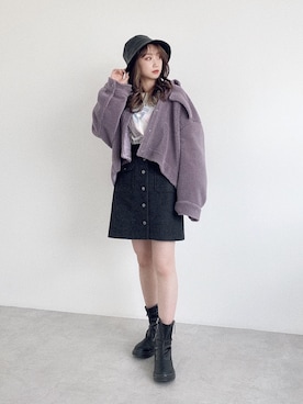 「アイテム（ミリタリージャケット、パープル系）」を使った、Nanamiさん（レディース・155cm）の秋コーディネート