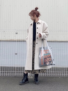 「FREE'S MART（フリーズマート）のアイテム（ステンカラーコート）」を使った、Nanamiさん（レディース・155cm）の冬コーディネート