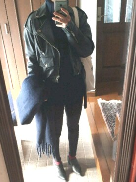 「MOUSSY（マウジー）のアイテム（ライダースジャケット）」を使った、jeff🐶さん（レディース・160cm）の冬コーディネート