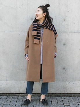 「アイテム（トップス、ブラウン系）」を使った、IBUさん（レディース・161cm）の冬コーディネート