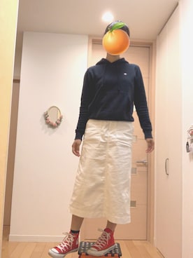 「アイテム（デニムスカート、ホワイト系）」を使った、だいがくせい🍊 さん（レディース・157cm）の春コーディネート