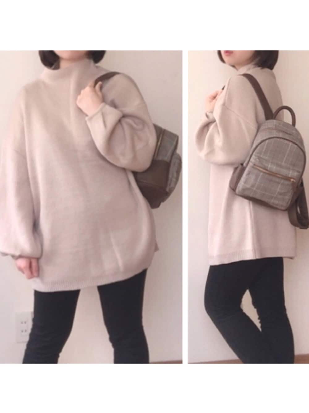 「大人カジュアル、GRL、グレイル、プチプラコーデ、低身長、休日スタイル、ユニクロ、UNIQLO、ニットコーデ、おしゃれさんと繋がりたい」｜「GRLのボリュームスリーブニットワンピース（ワンピース、ベージュ系）」を使った、Miyuuさん（レディース・152cm）の冬コーディネートの1枚目の写真