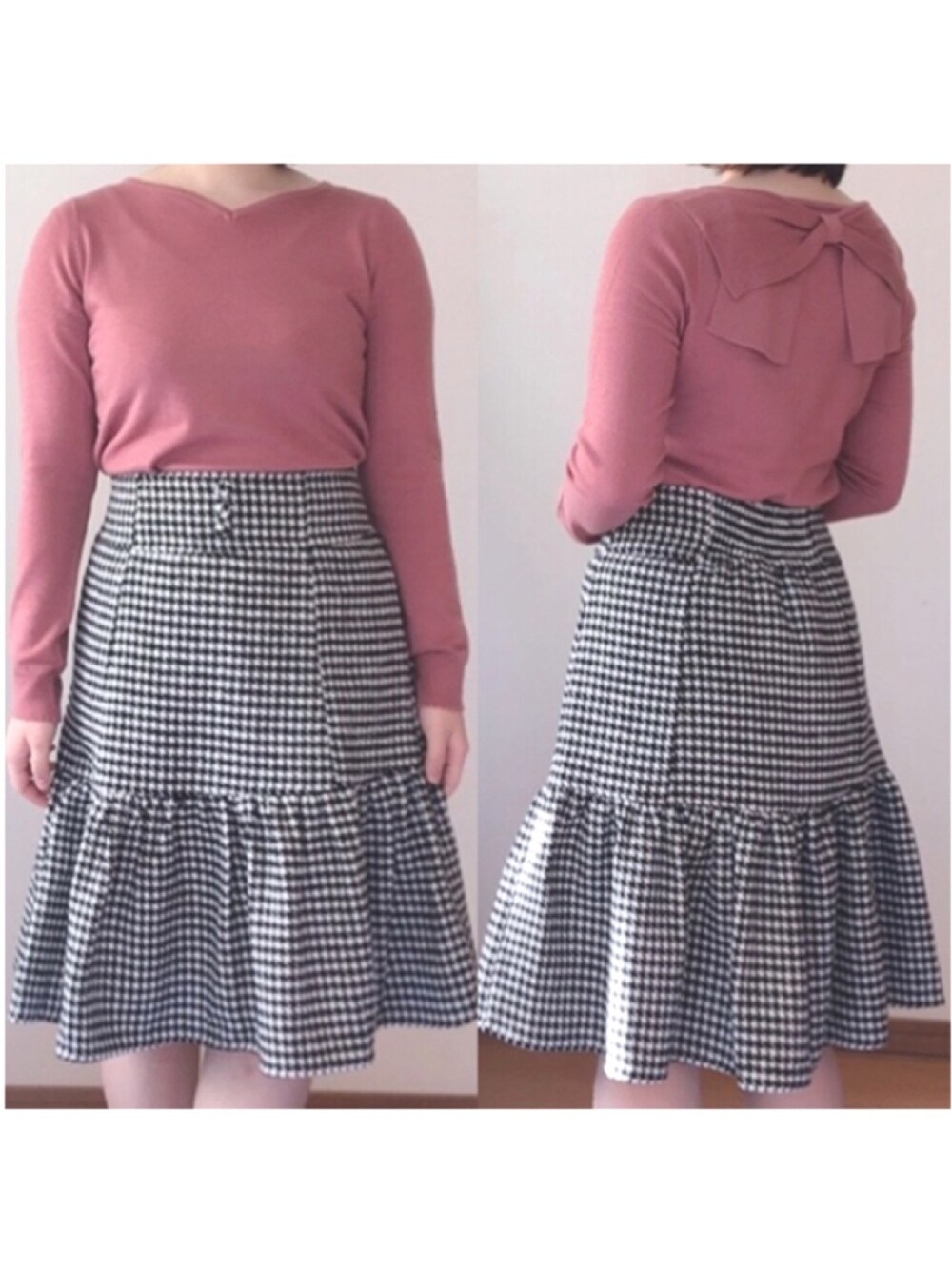 「tocco、toccocloset、冬コーデ、休日スタイル、プチプラ、着回しコーデ、今日のコーデ、ガーリー、ootd、おしゃれさんと繋がりたい」｜「tocco closetの後ろりぼん付きハートネックニットプルオーバー（ニット/セーター、ピンク系）」を使った、Miyuuさん（レディース・152cm）の冬コーディネートの1枚目の写真