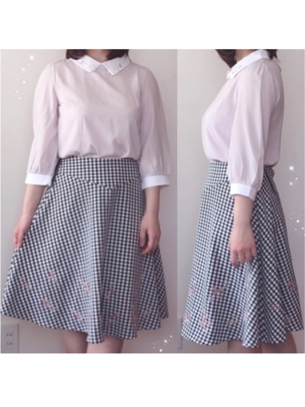 「春コーデ、今日のコーデ、tocco、toccocloset、お洒落さんとつながりたい、着回しコーデ、低身長、プチプラ、大人ガーリー、休日スタイル」｜「tocco closetのフラワーモチーフ襟付きブラウス（シャツ/ブラウス、ピンク系）」を使った、Miyuuさん（レディース・152cm）の春コーディネートの1枚目の写真