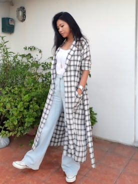 「plaid」｜「アイテム（その他アウター）」を使った、Shaoさん（レディース・163cm）の秋コーディネート