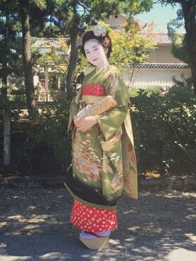 「アイテム（浴衣、グリーン系）」を使った、cabosu ladyさん（レディース・157cm）の冬コーディネート