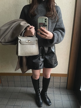 「GRL（グレイル）の2Wayスクエアクロコダイル型押しショルダーバッグ（ショルダーバッグ）」を使った、tarosukeさん（レディース・152cm）の冬コーディネート