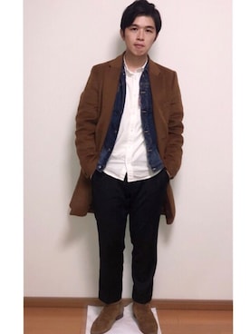 「DSQUARED2（ディースクエアード）のアイテム（デニムジャケット）」を使った、Sebastian yangさん（メンズ・172cm）の冬コーディネート