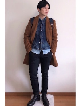 「DSQUARED2（ディースクエアード）のアイテム（デニムジャケット）」を使った、Sebastian yangさん（メンズ・172cm）の冬コーディネート