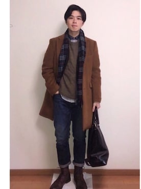 「SAINT LAURENT PARIS（サンローランパリ）のアイテム（トートバッグ）」を使った、Sebastian yangさん（メンズ・172cm）の冬コーディネート